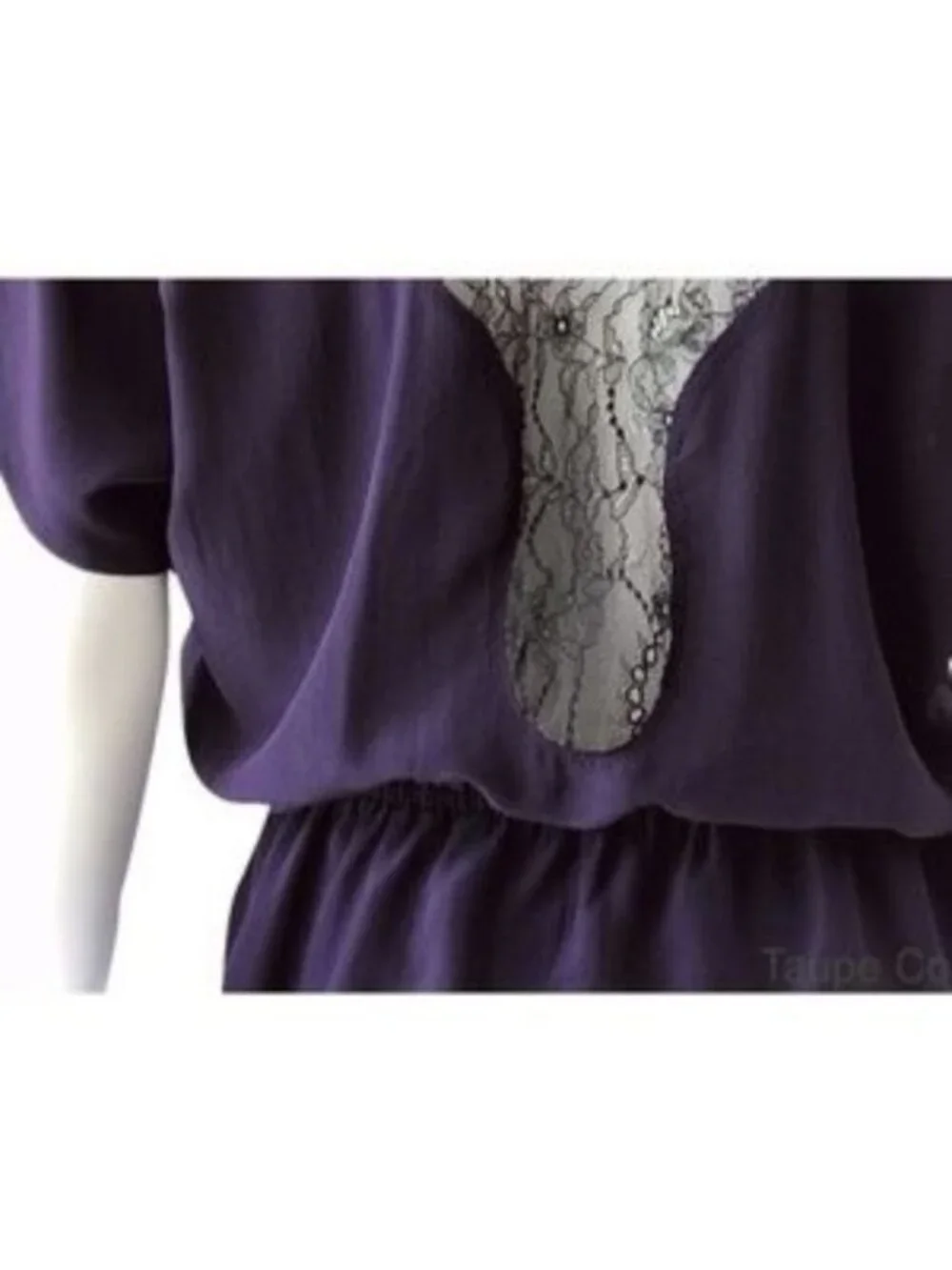 Sugarlips Dark Purple Silk Peplum Blouse W/ Black Lace Back